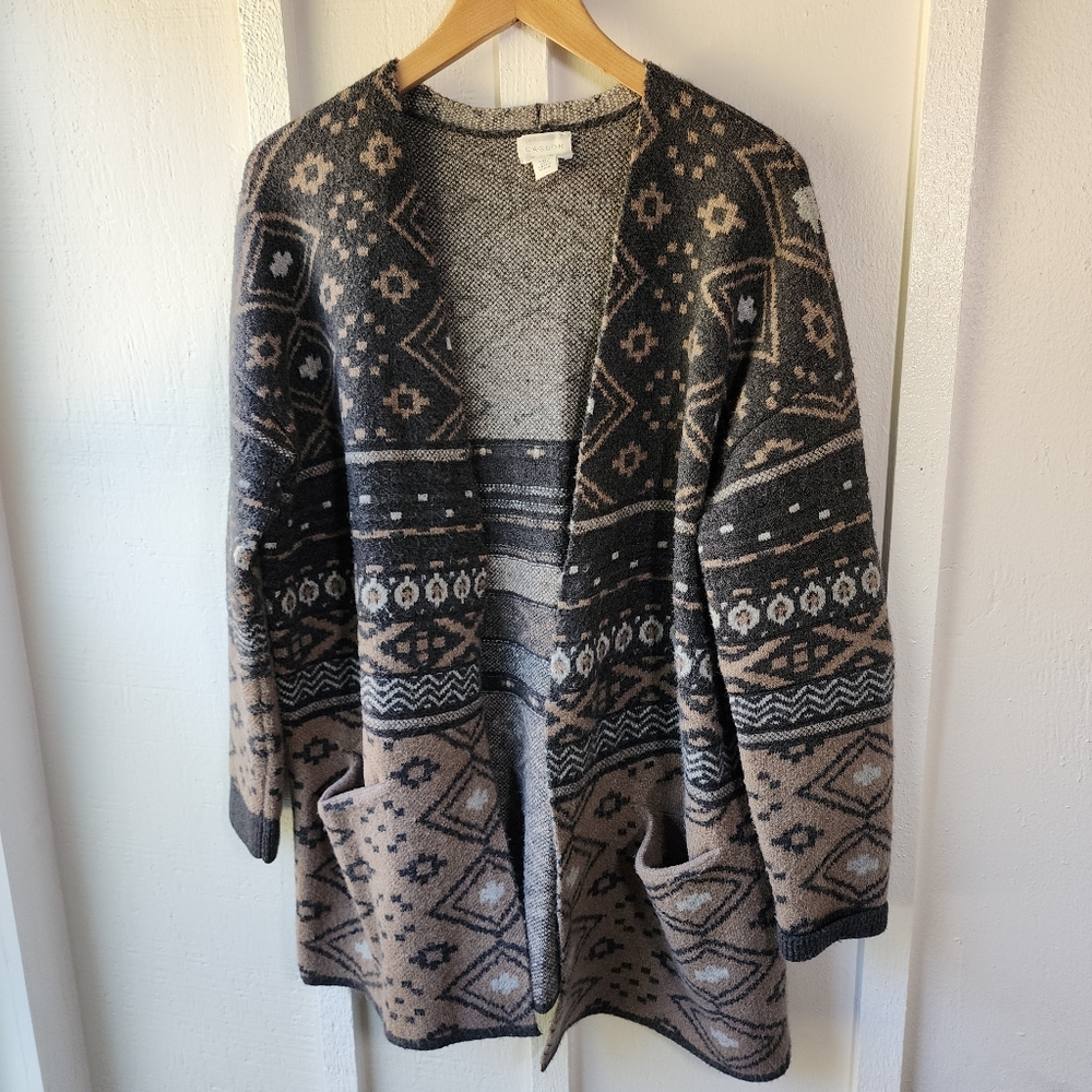 CASLON Jacquard Organic Cotton Merino Wool Cardigan Sweater Western Size Large